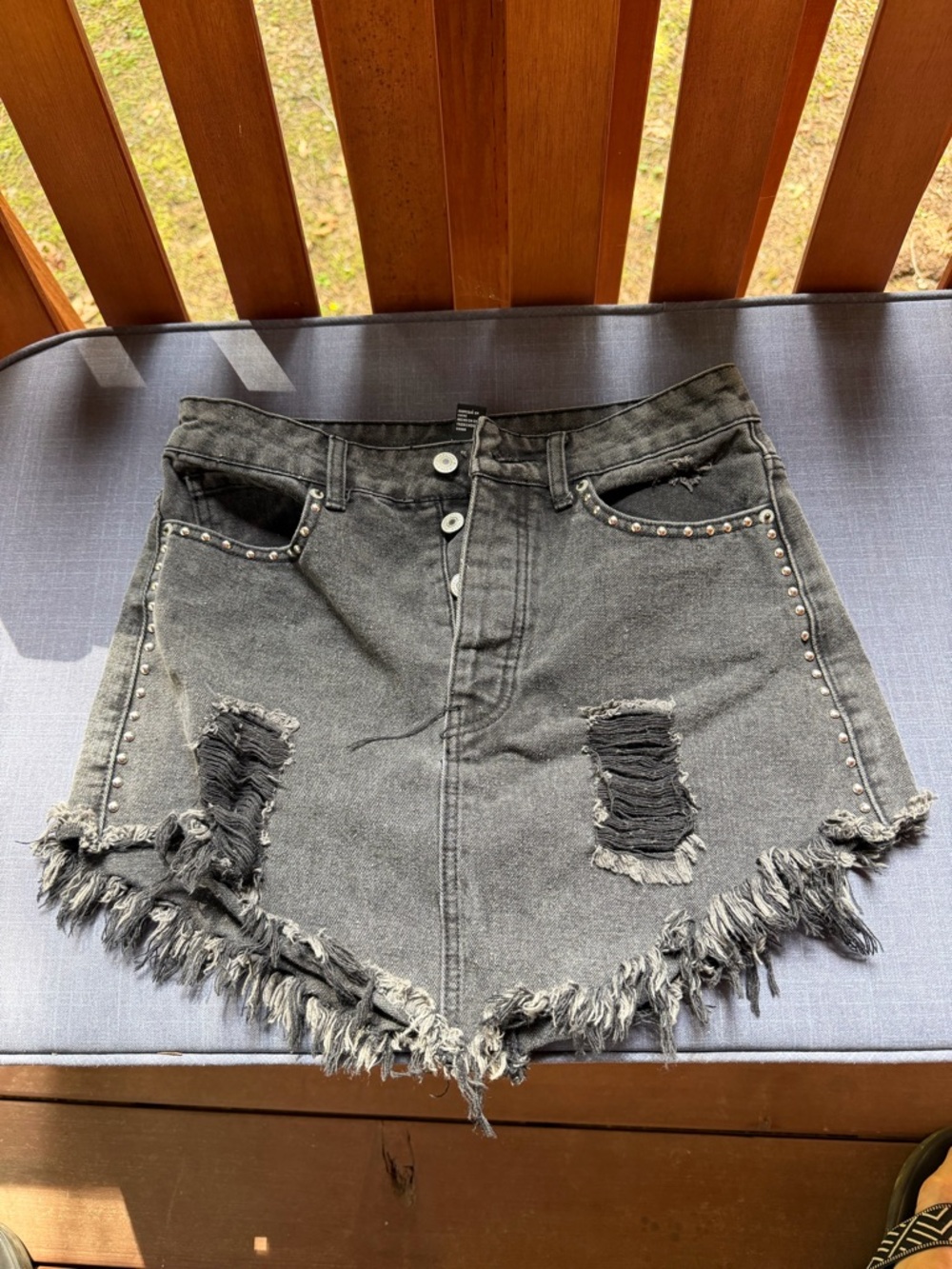 Forever 21 Gray Washed Denim Skirt with Button-Front Detail
